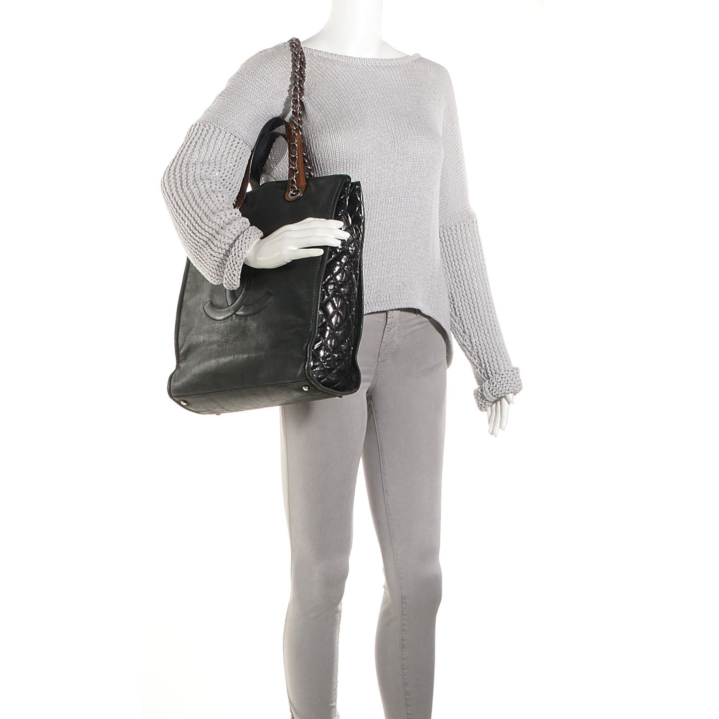 Iridescent Calfskin In The Mix Tote Black