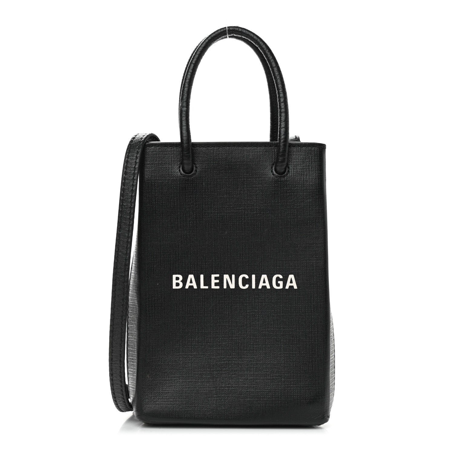 Balenciaga Squared Calfskin Logo Shopping Phone Holder Bag Black 1 of 9