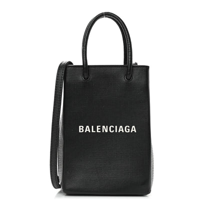 Balenciaga Squared Calfskin Logo Shopping Phone Holder Bag Black 1 of 9