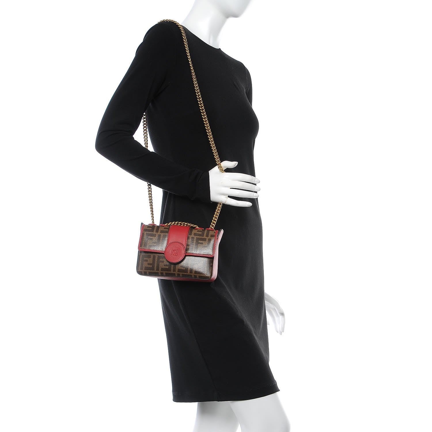 Fendi Glazed Fabric Vitello Century FF 1974 Stamp Patch Mini Double F Crossbody Bag Mogano Panna Fragola 2 of 7