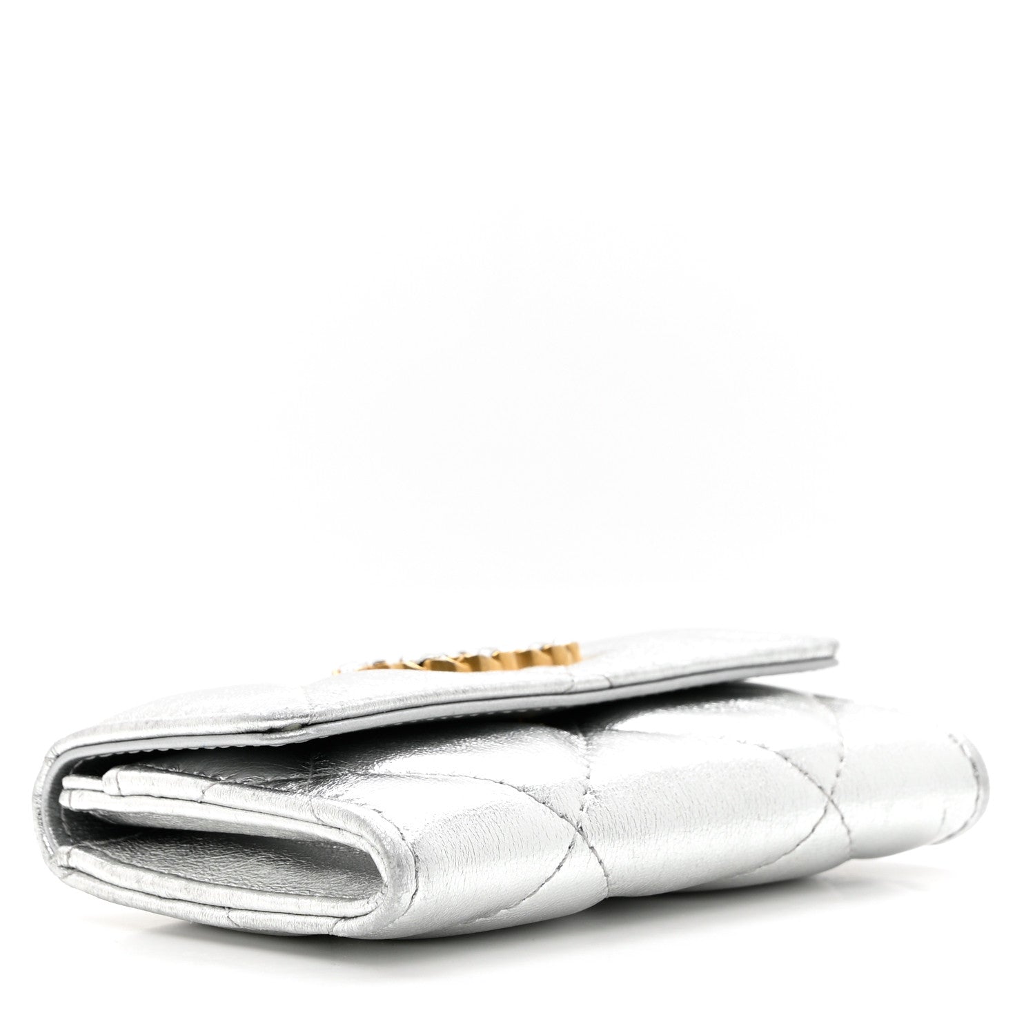 Chanel Metallic Goatskin Quilted Chanel 19 Flap Card Holder Silver 4 of 8