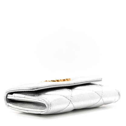 Chanel Metallic Goatskin Quilted Chanel 19 Flap Card Holder Silver 4 of 8