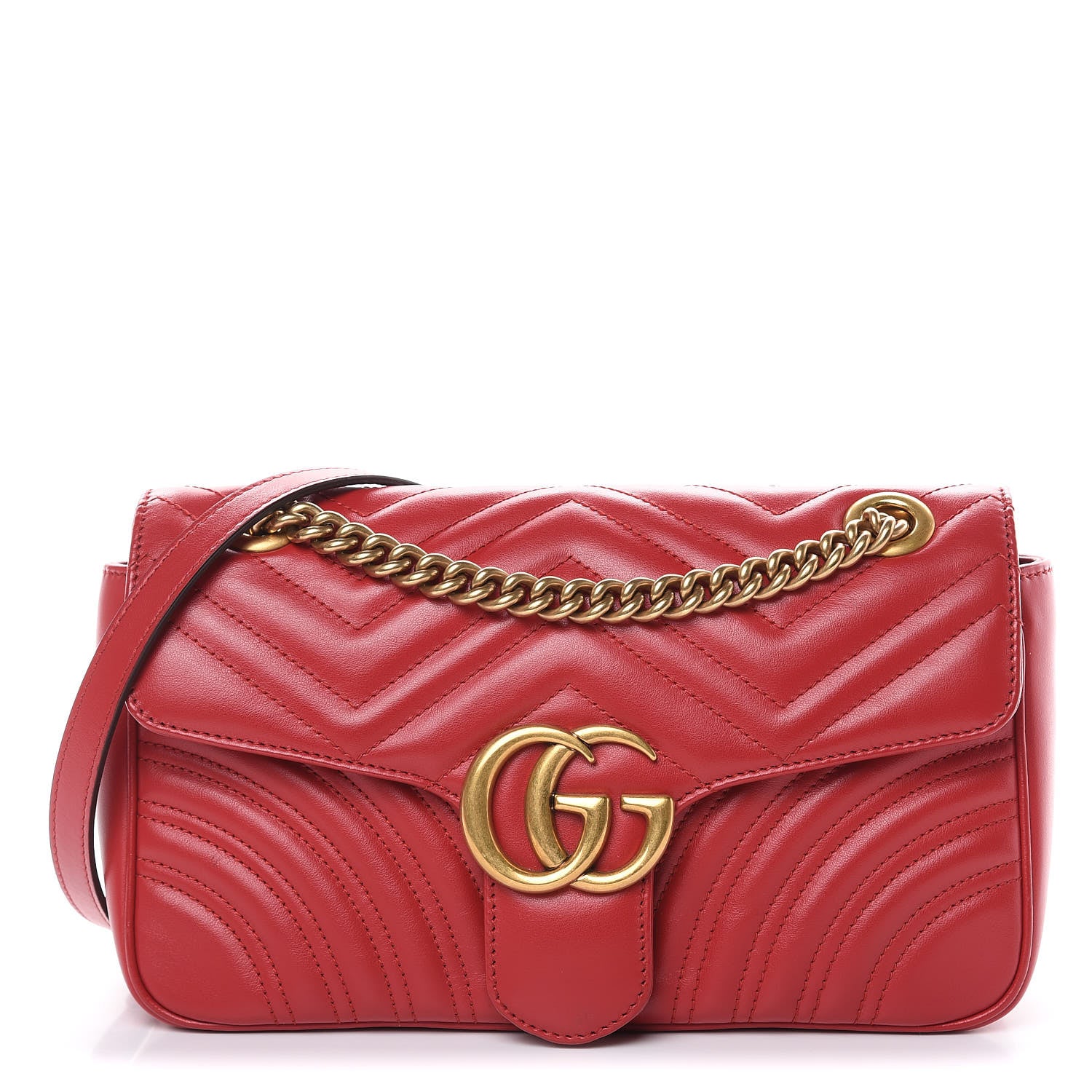 Gucci Calfskin Matelasse Small GG Marmont Shoulder Bag Hibiscus Red 1 of 10
