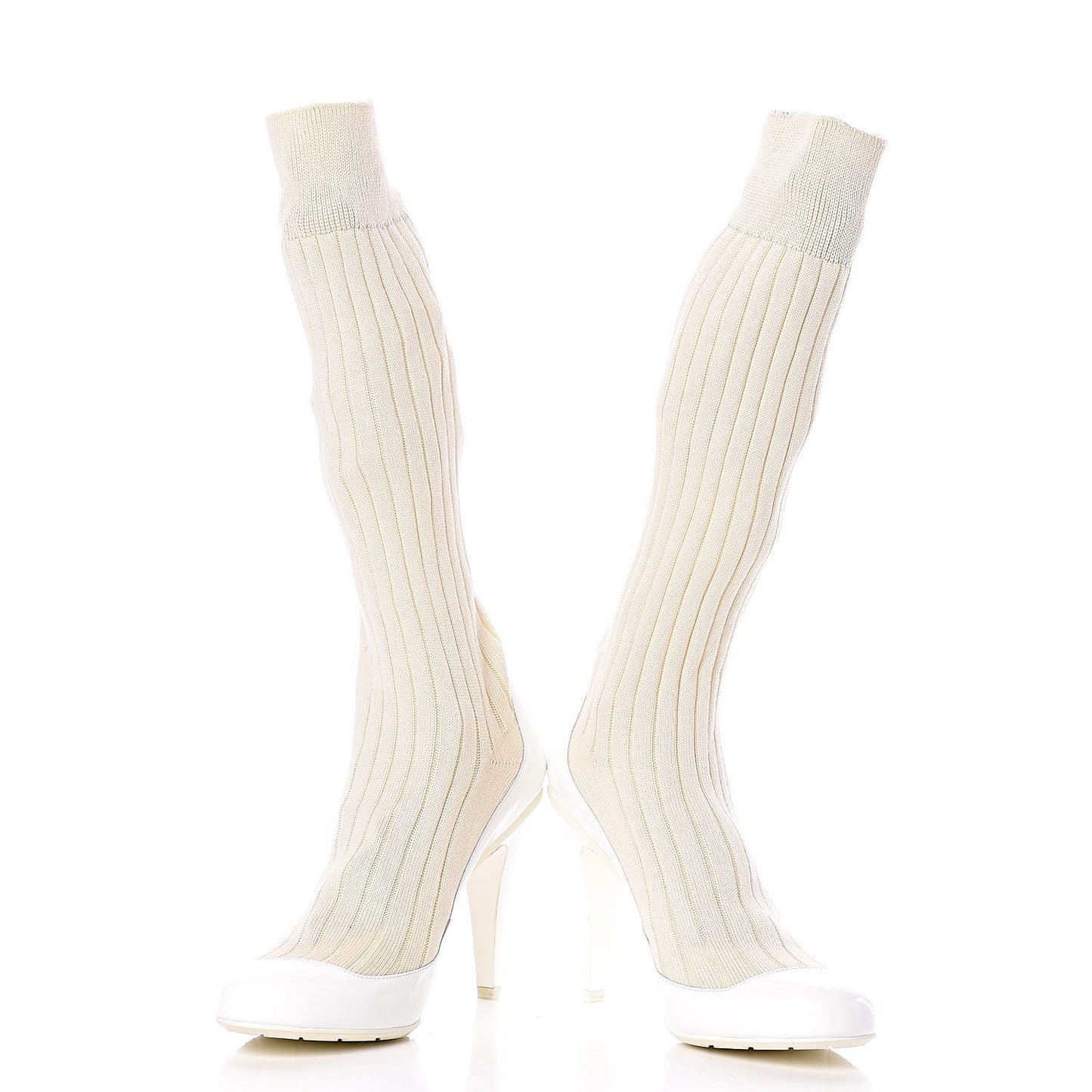Patent Knit Sock Boots 38 White