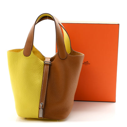 Hermes Taurillon Clemence Casaque Picotin Lock 18 PM Lime Sesame 11 of 11