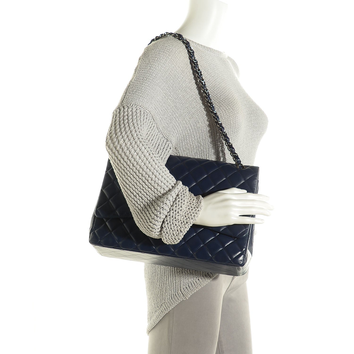 Chanel Lambskin Quilted Maxi Single Flap Dark Blue 2 of 8