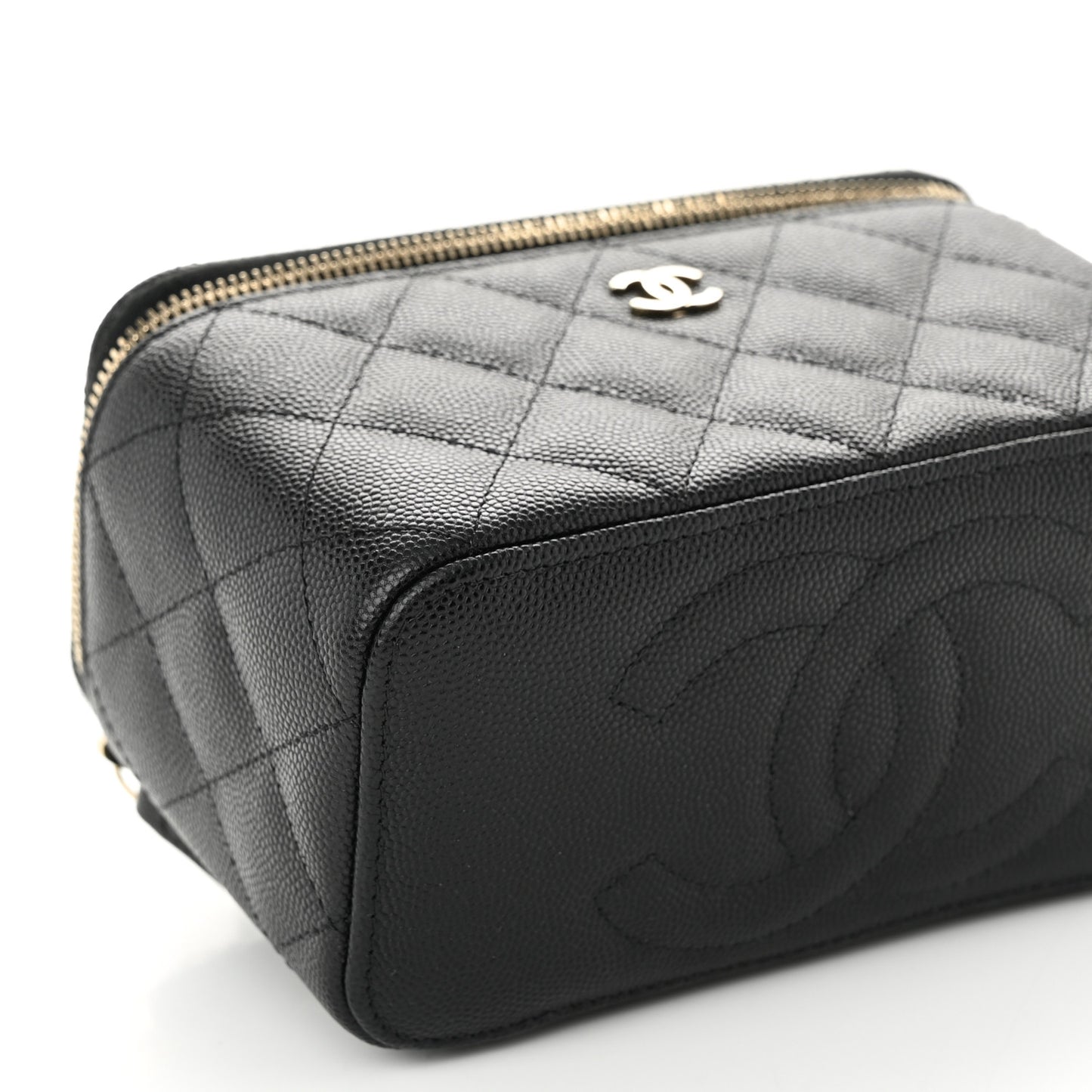 Caviar Quilted Small Vanity Case With Chain Black