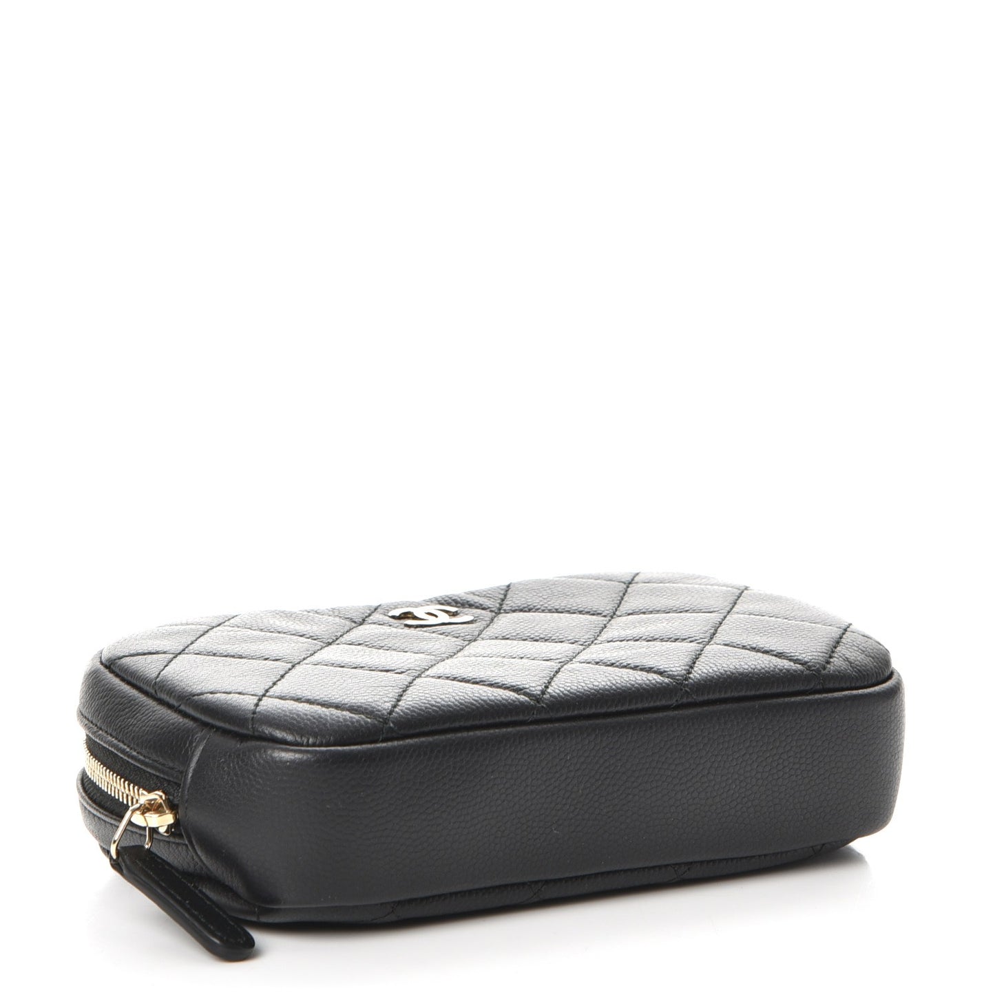 Caviar Quilted Small Curvy Pouch Cosmetic Case Black
