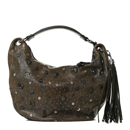 Jimmy Choo Calfskin Studded Sky Hobo Dark Green 1 of 16