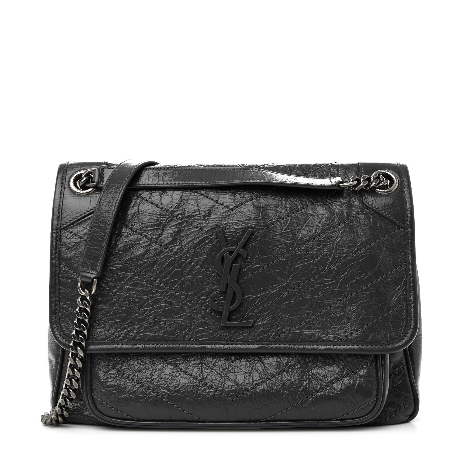 Saint Laurent Crinkled Calfskin Matelasse Monogram Medium Niki Chain Satchel Storm 1 of 10