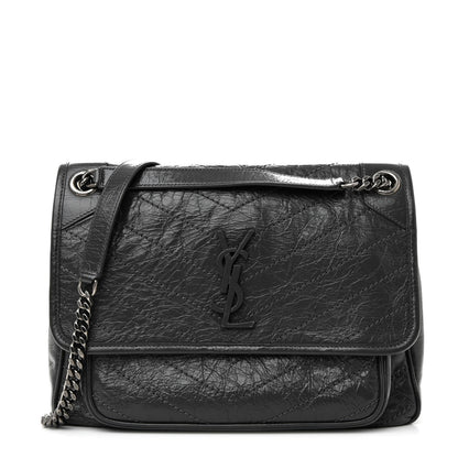 Saint Laurent Crinkled Calfskin Matelasse Monogram Medium Niki Chain Satchel Storm 1 of 10