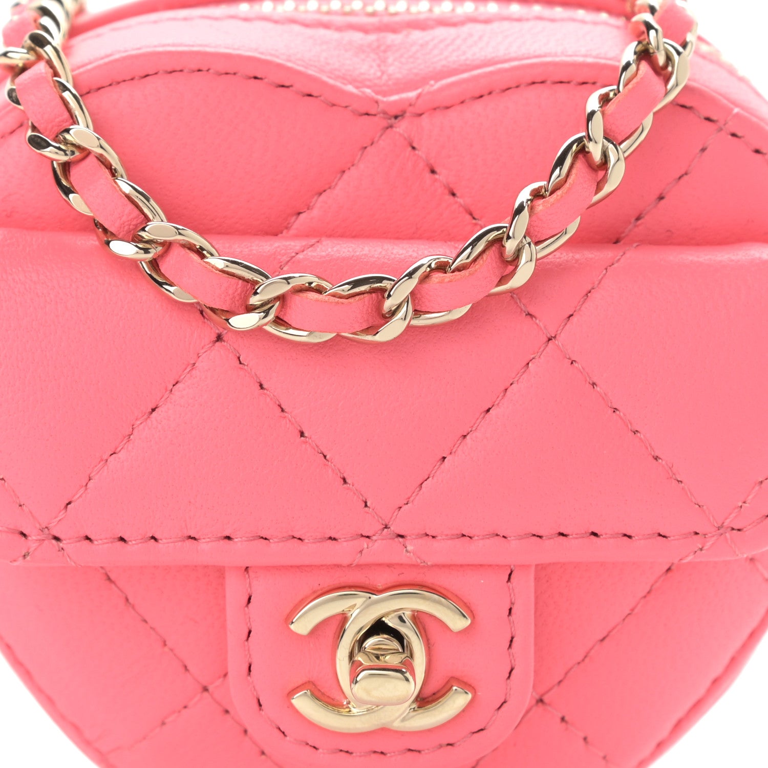 Chanel Lambskin Quilted CC In Love Heart Coin Purse With Chain Pink 11 of 12