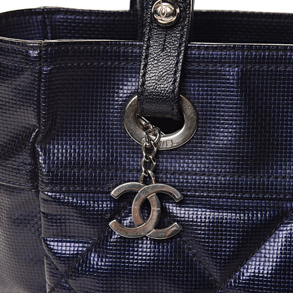 Chanel Metallic Coated Canvas Quilted Small Paris Biarritz Tote Blue 14 of 14