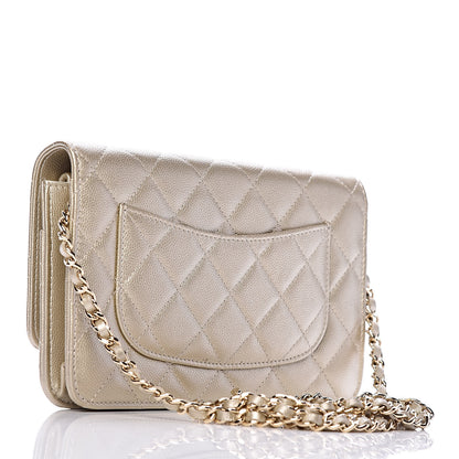 Chanel Pearly Caviar Quilted Wallet On Chain WOC Light Gold 3 of 12