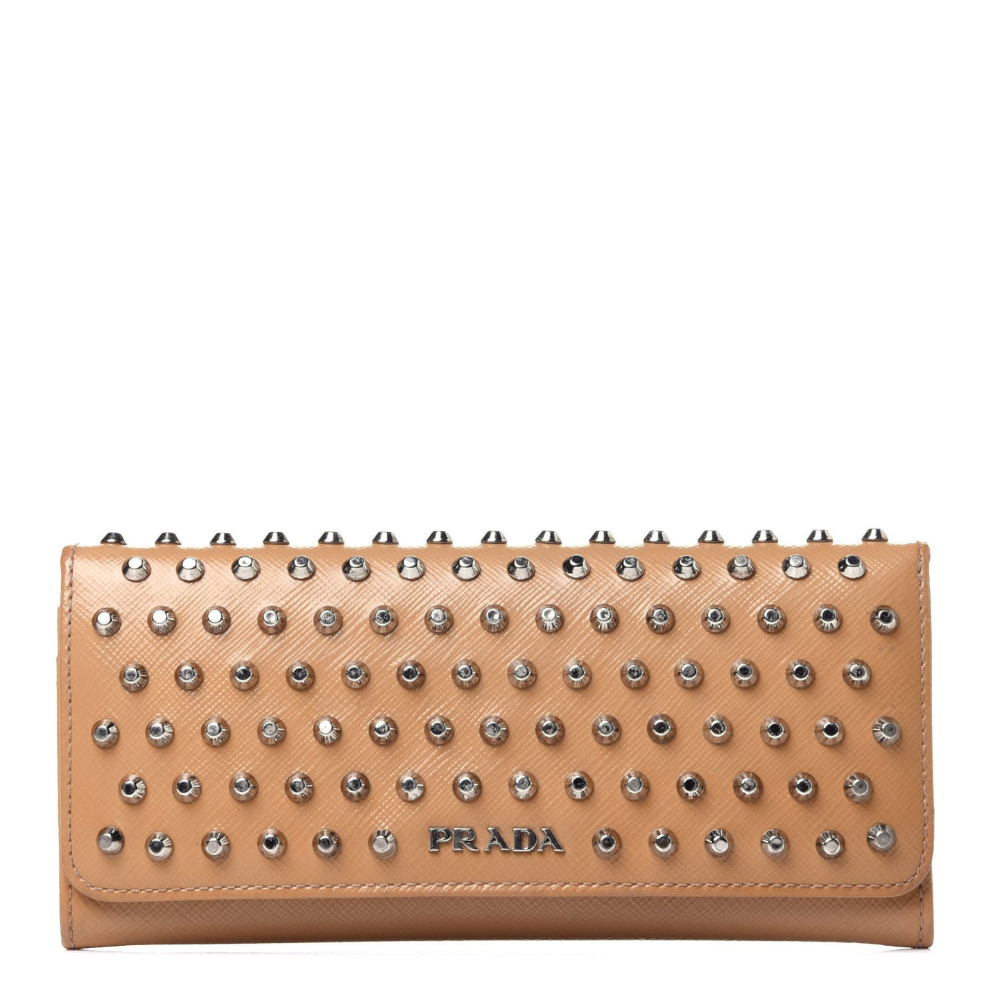 Saffiano Studded Flap Wallet Caramel