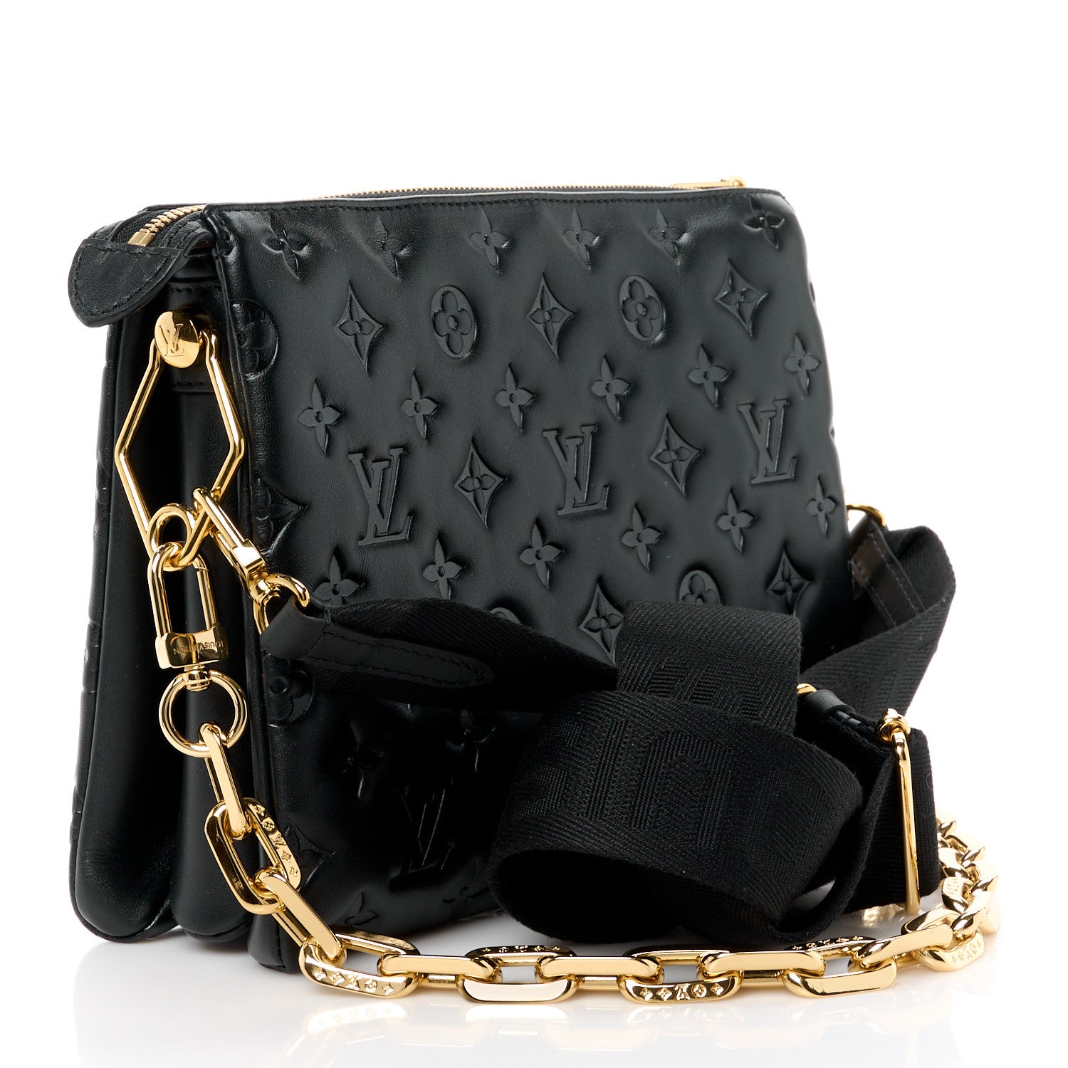 Louis Vuitton LOUIS VUITTON Lambskin Embossed Monogram Coussin PM Black 3 of 12