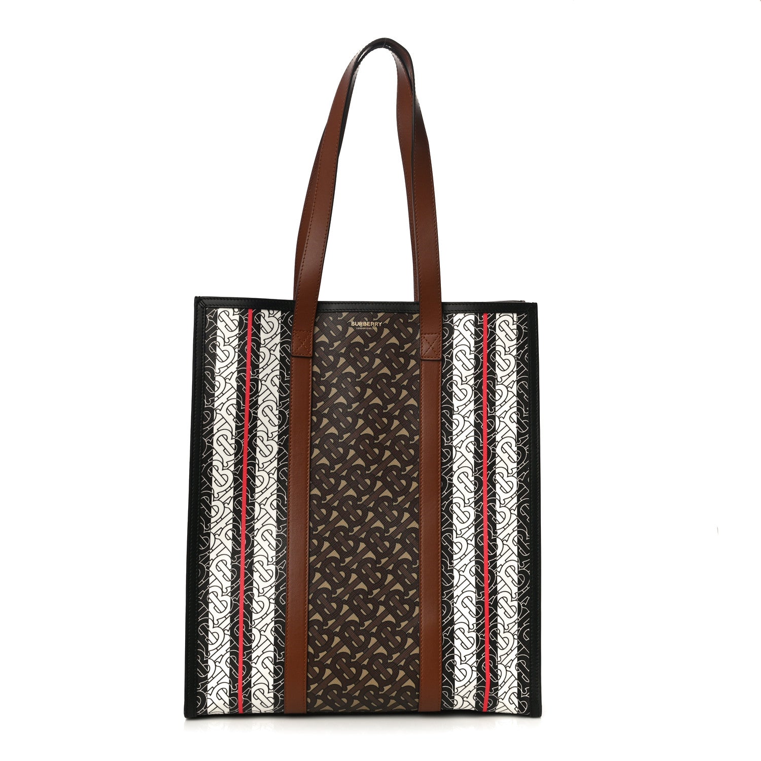 Burberry E-Canvas Monogram Stripe Medium Portrait Tote Bag Bridle Brown 1 of 9