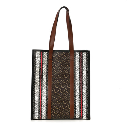 Burberry E-Canvas Monogram Stripe Medium Portrait Tote Bag Bridle Brown 1 of 9