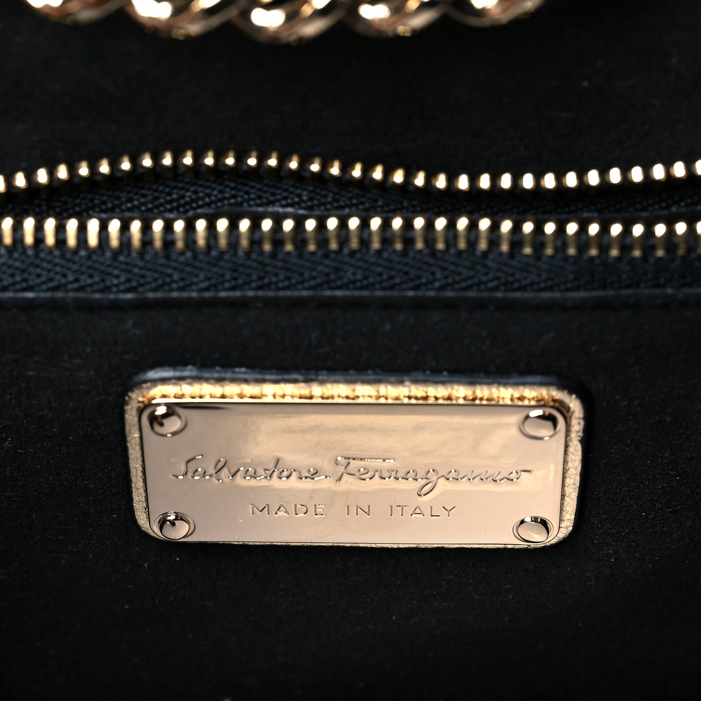 Metallic Hammered Calfskin Small Vara Chain Crossbody Gold