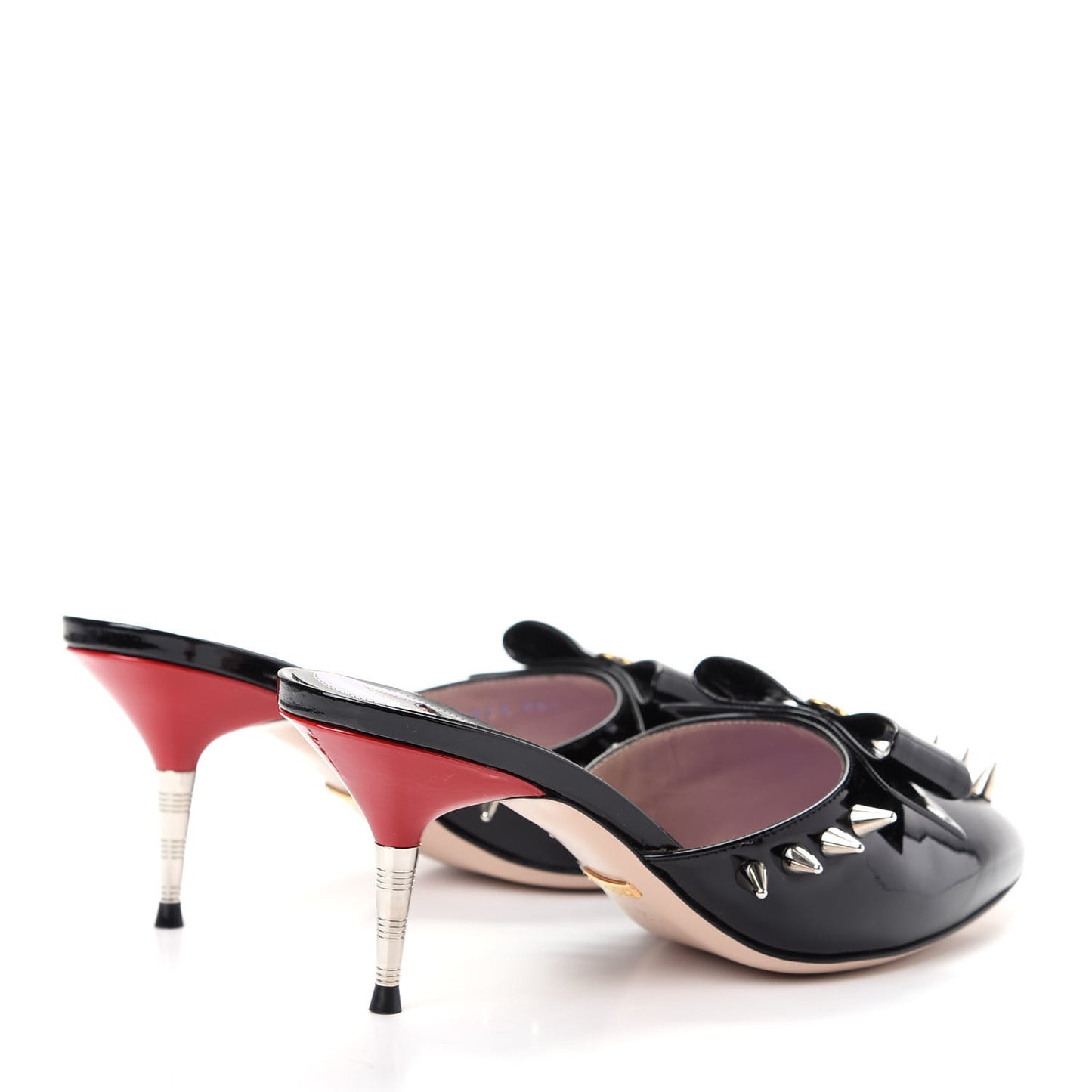Patent GG Bow Sadie Spike Mid Heel Mules 36.5 Black