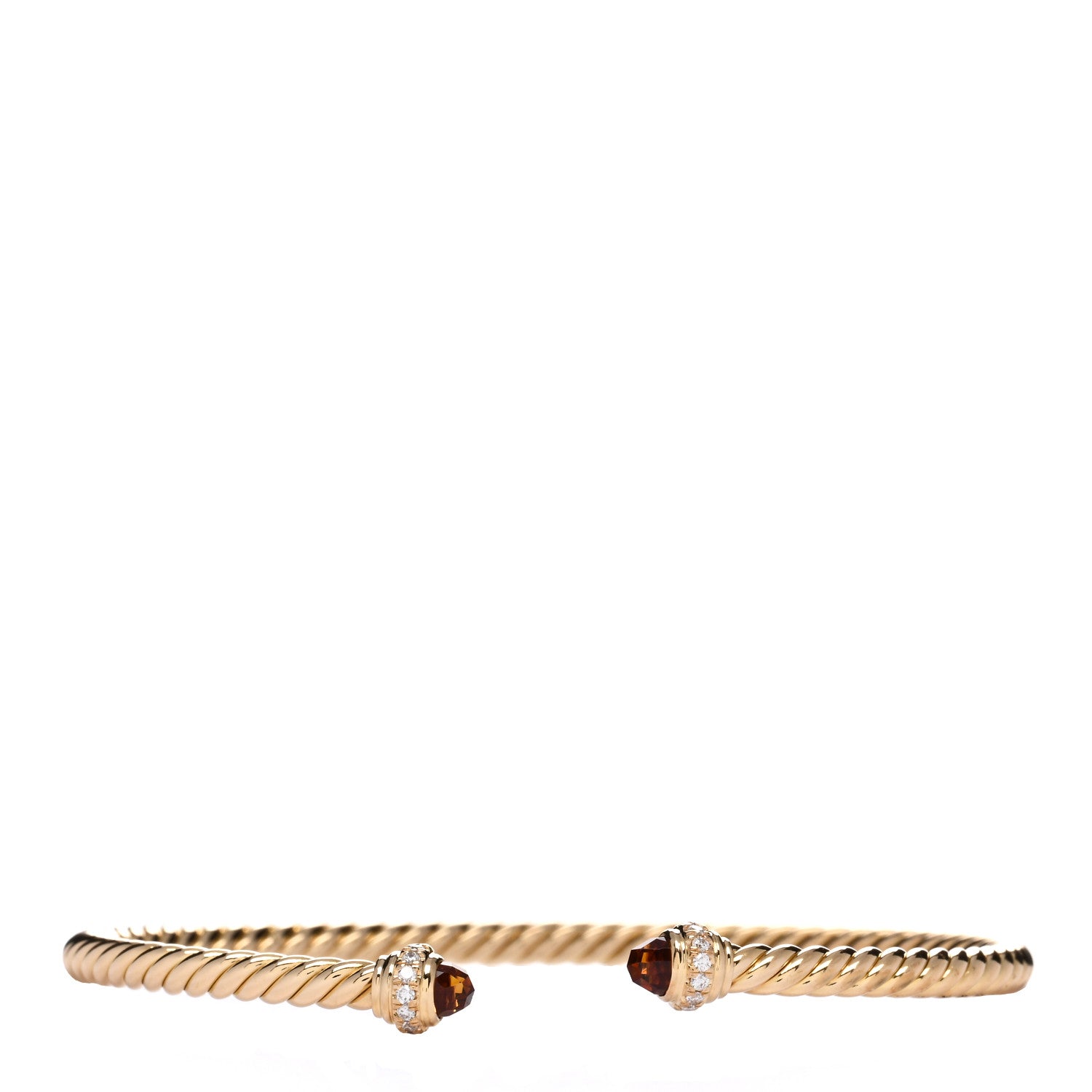David Yurman 18K Yellow Gold Diamond Citrine 3mm Cablespira Bracelet 1 of 3