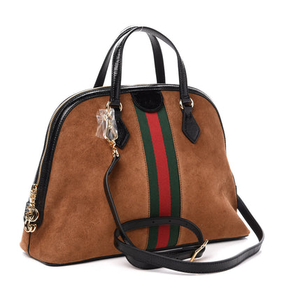 Gucci Suede Patent Web Medium Ophidia Top Handle Dome Bag Nocciola Black 3 of 11
