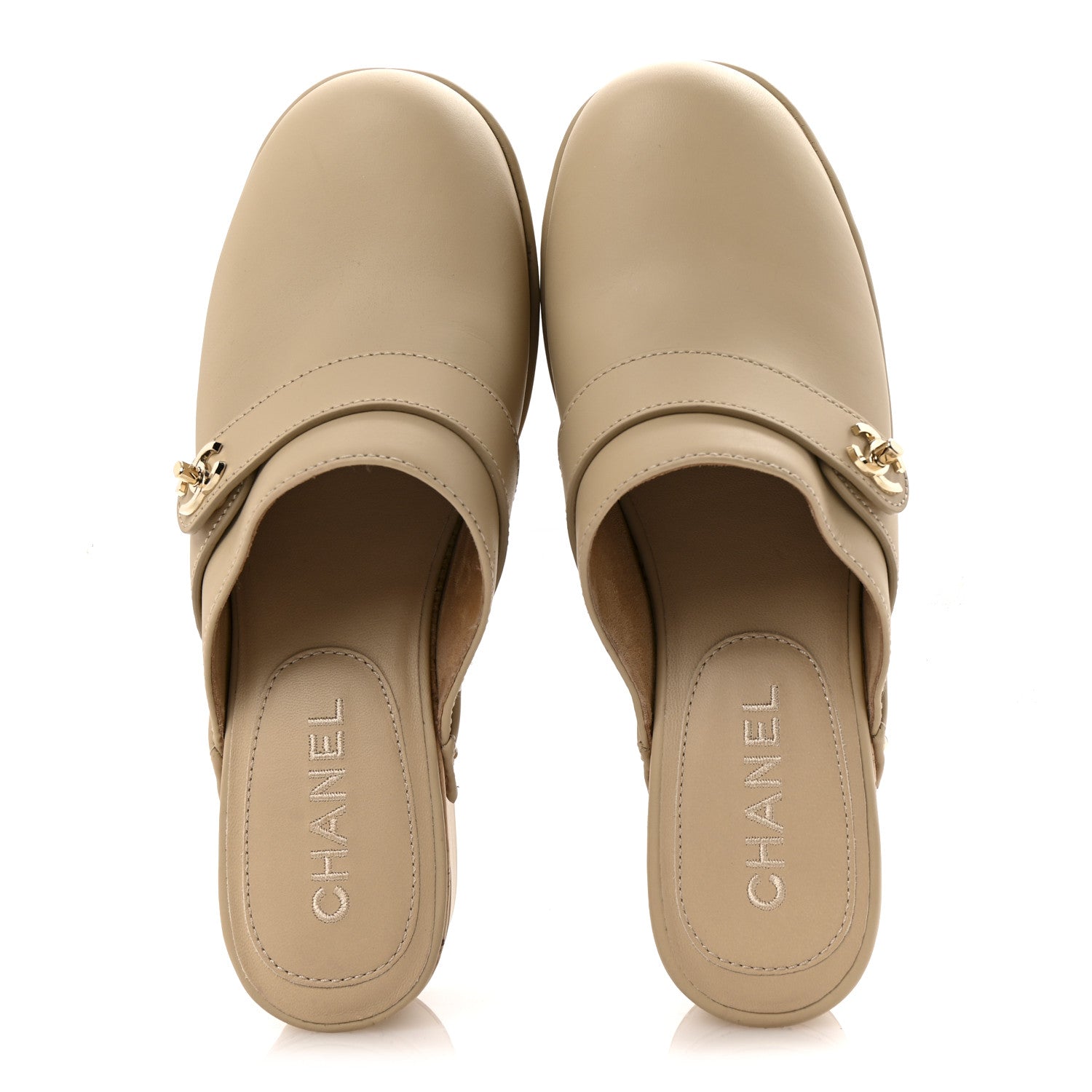 Chanel Calfskin CC Turn Lock Clogs 38 Beige 2 of 9