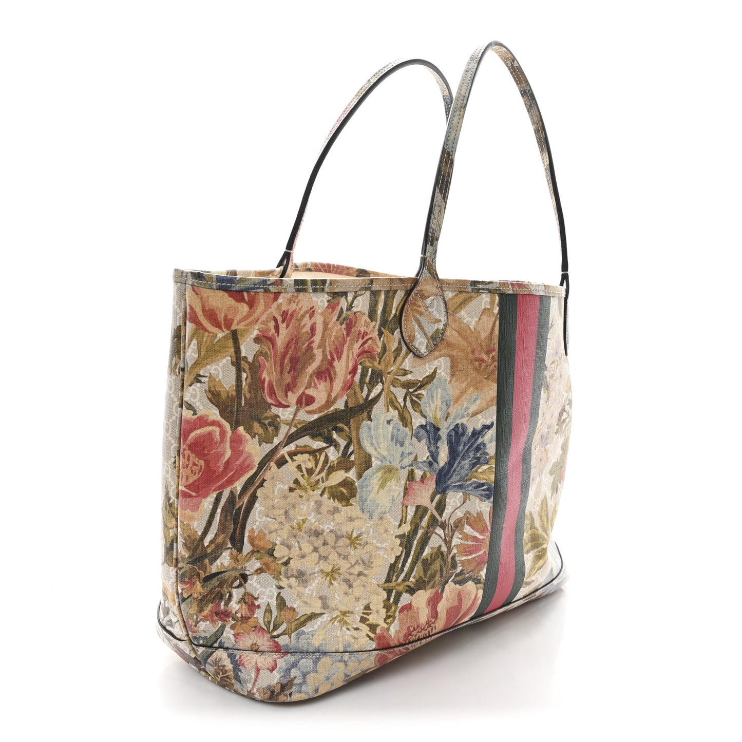 GG Supreme Monogram Water Flora Web Large Ophidia Tote Beige White Multicolor