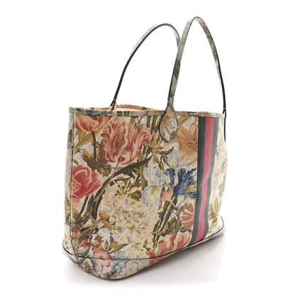 Gucci GG Supreme Monogram Water Flora Web Large Ophidia Tote Beige White Multicolor 4 of 12