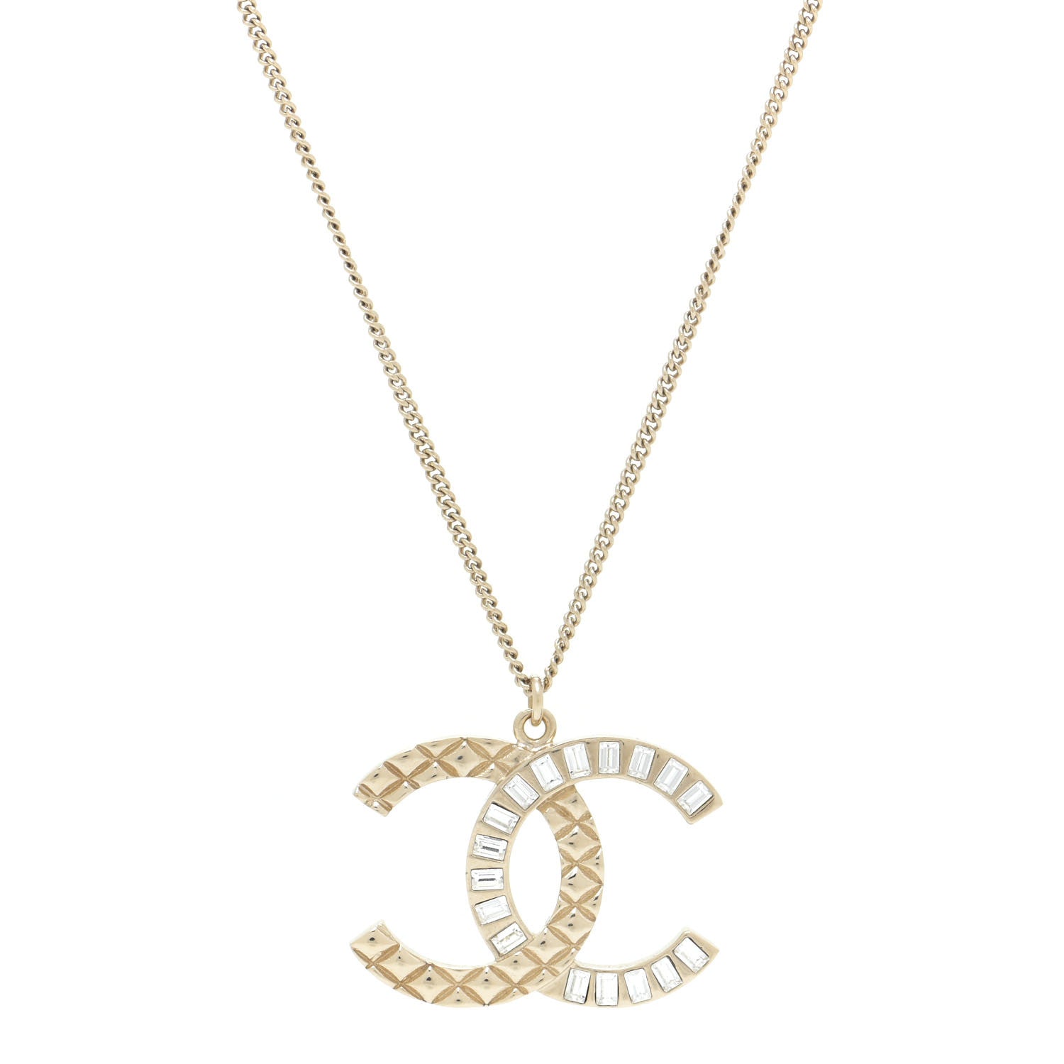 Chanel Baguette Crystal Quilted CC Pendant Necklace Gold 3 of 5