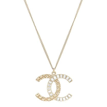 Chanel Baguette Crystal Quilted CC Pendant Necklace Gold 3 of 5