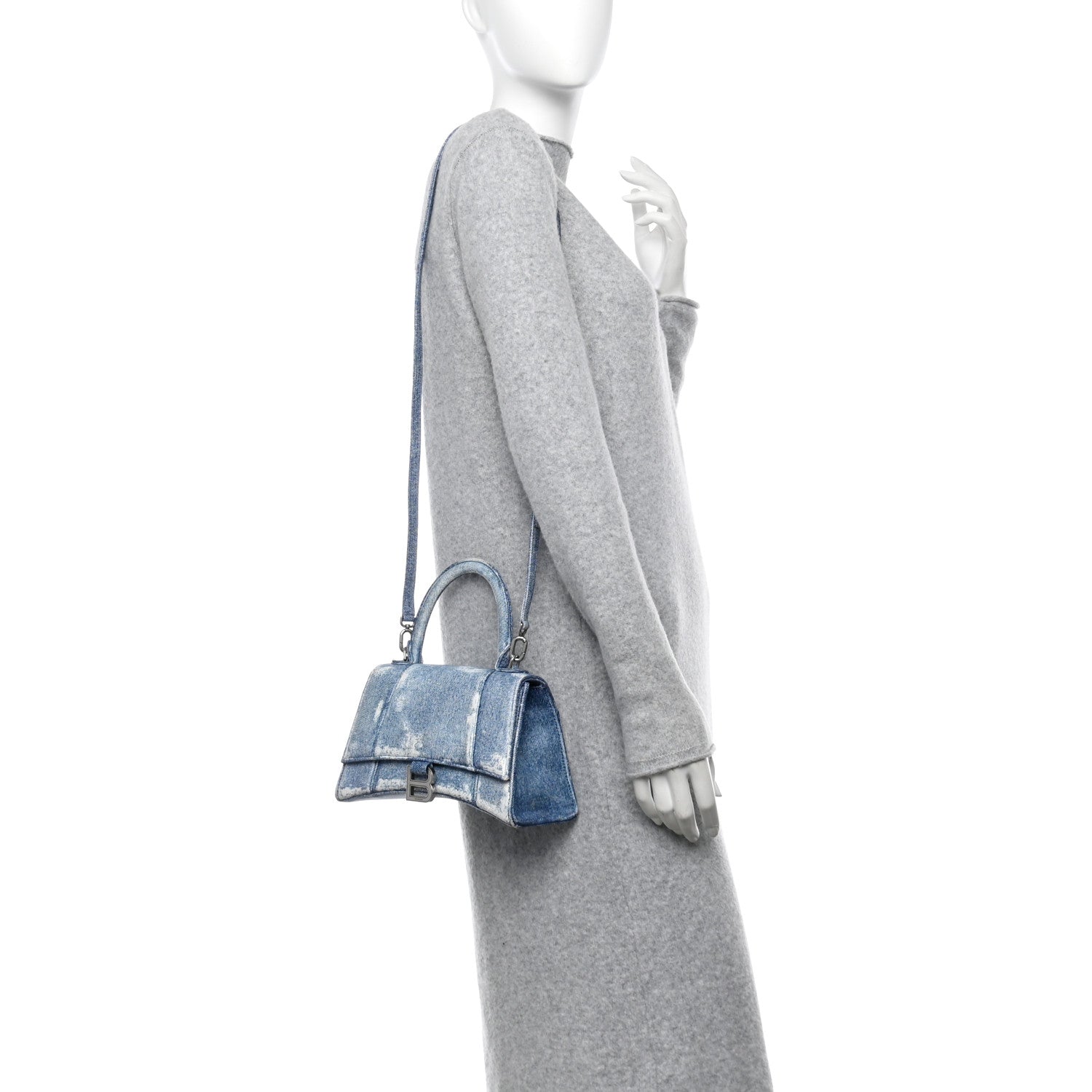 Balenciaga Nappa Denim Printed Small Hourglass Top Handle Bag Denim Blue 2 of 12