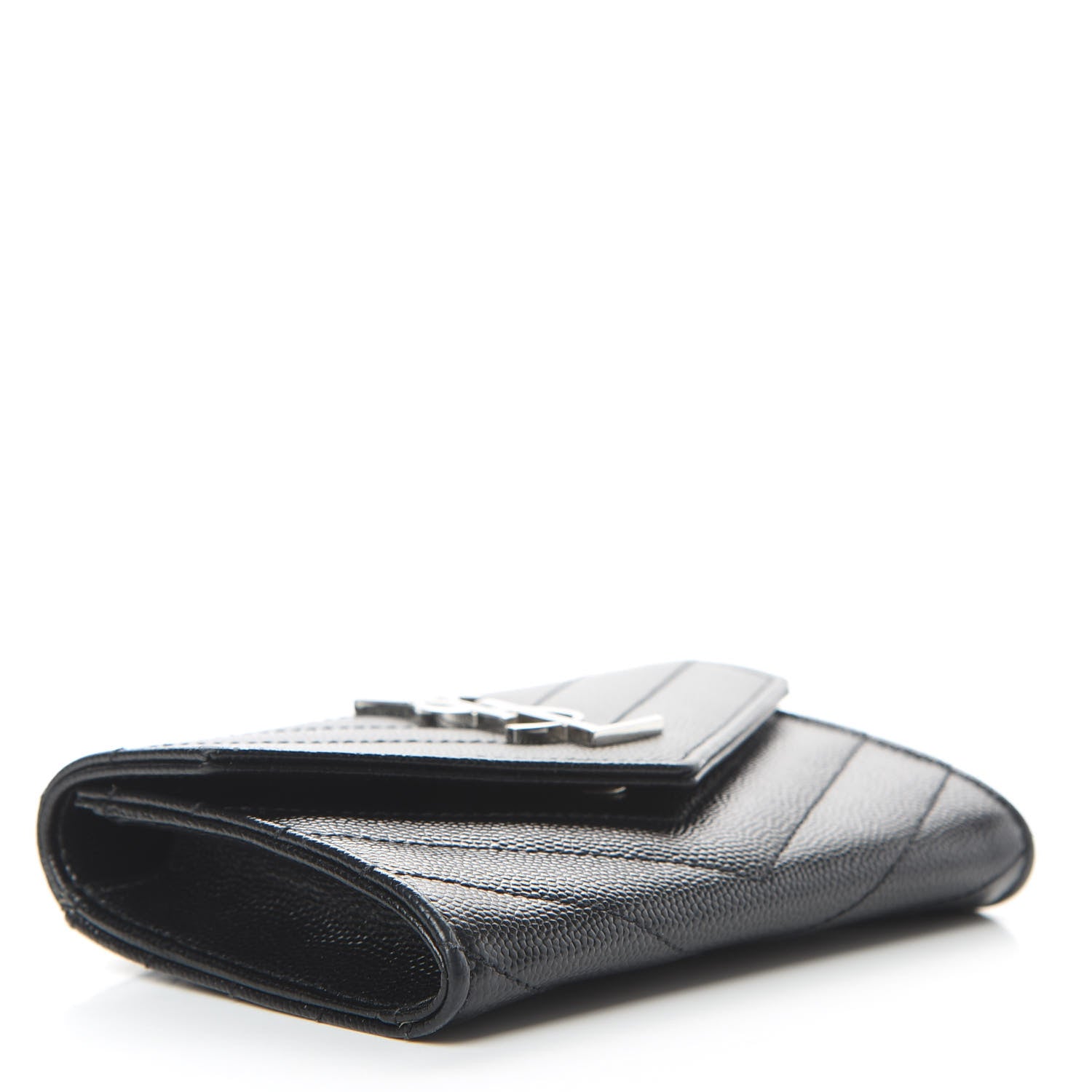 Saint Laurent Grain De Poudre Matelasse Chevron Small Monogram Envelope Wallet Black 4 of 8