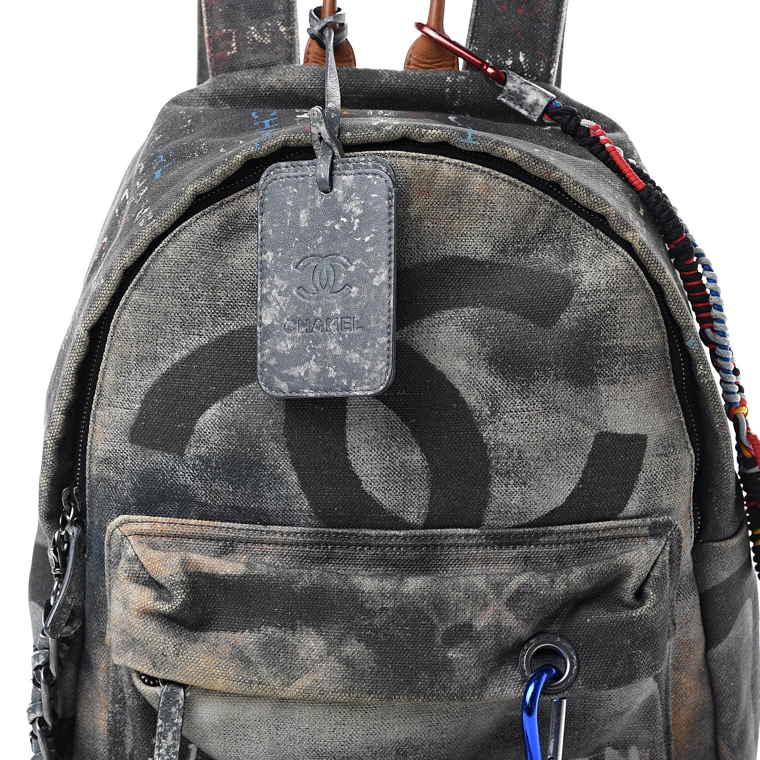 Chanel Graffiti Printed Canvas Medium Backpack Black 7 of 9