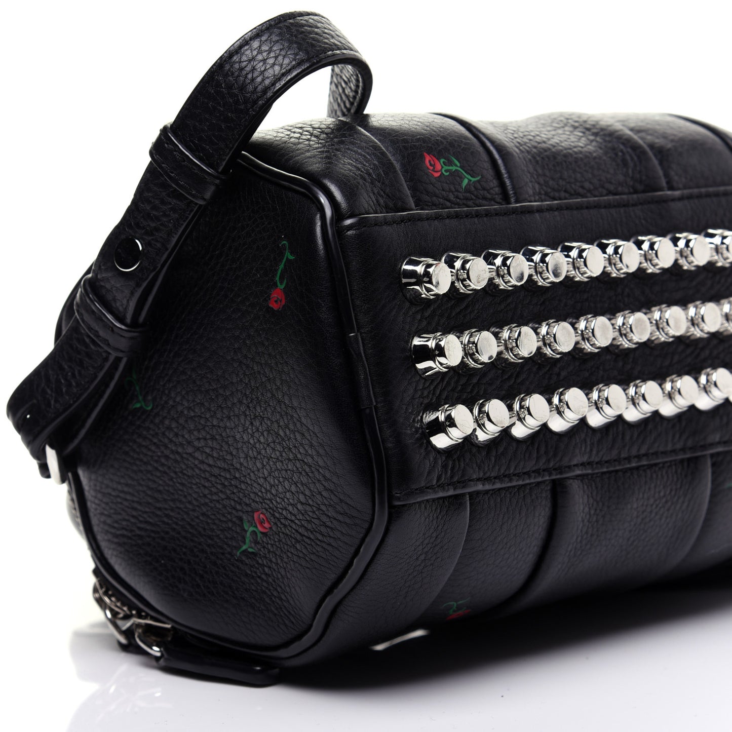 Pebbled Lambskin Rose Printed Mini Rockie Black Silver Hardware