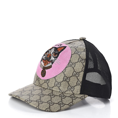 Gucci GG Supreme Monogram Bosco Patch Baseball Hat 55 Beige Malva 1 of 7