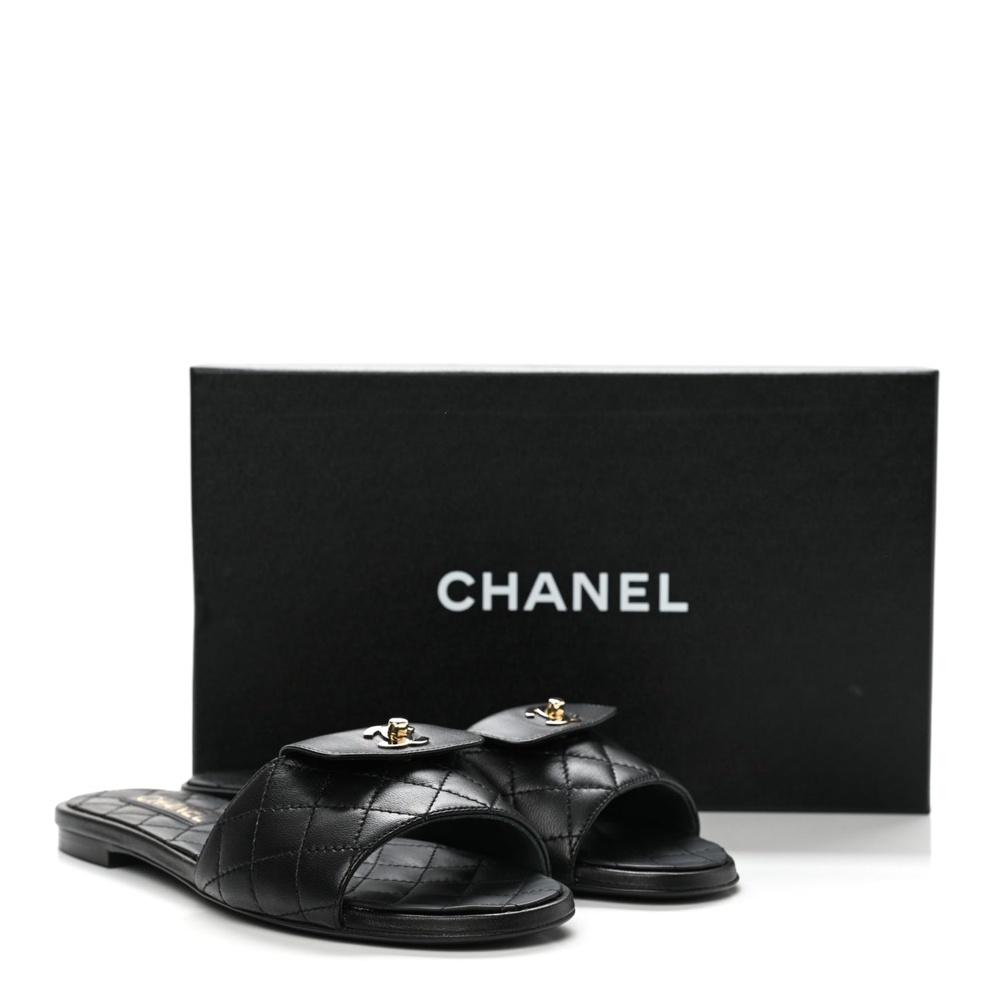 Lambskin Quilted CC Turnlock Sandals 38 Black
