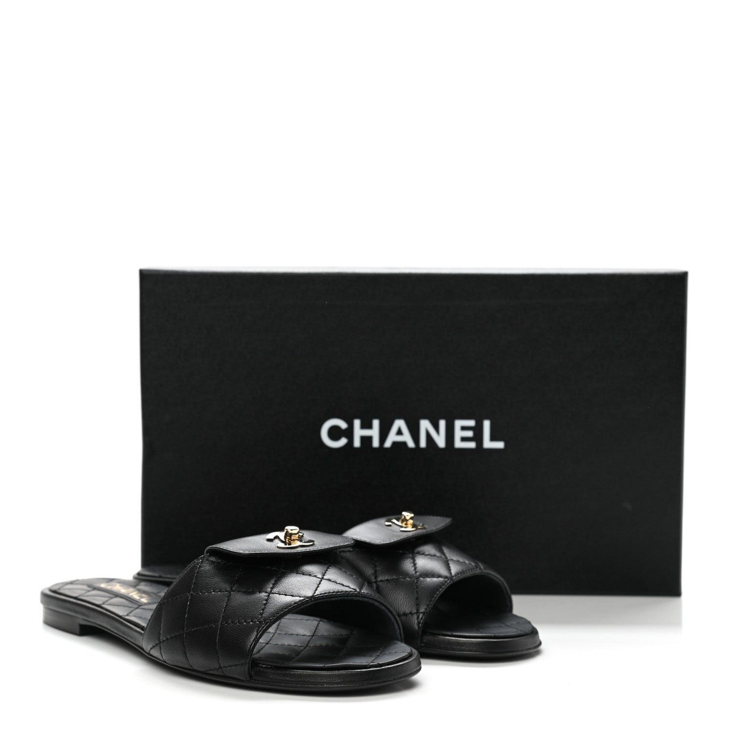 Chanel Lambskin Quilted CC Turnlock Sandals 38 Black 9 of 9