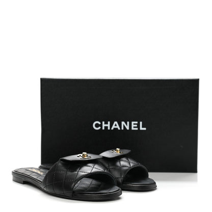 Chanel Lambskin Quilted CC Turnlock Sandals 38 Black 9 of 9