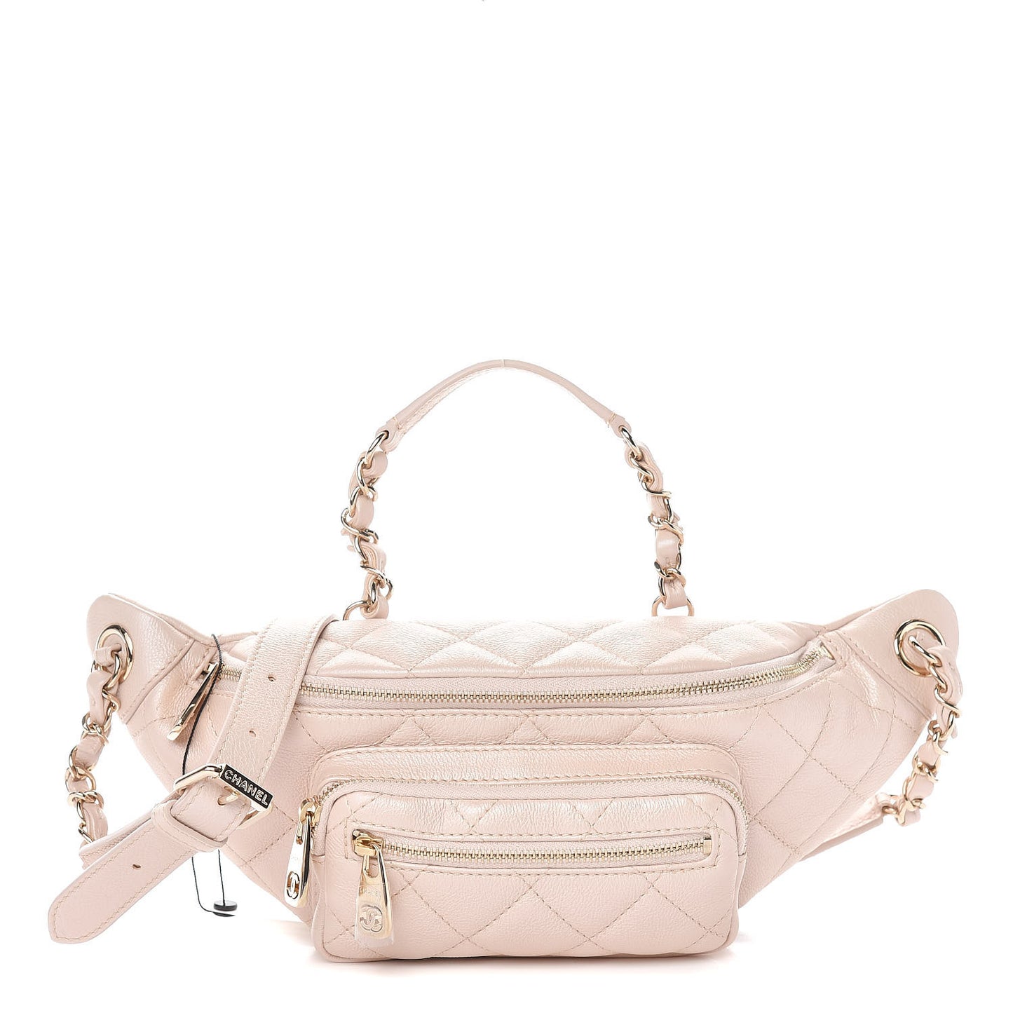 Iridescent Calfskin Quilted All About Waist Belt Bag Beige