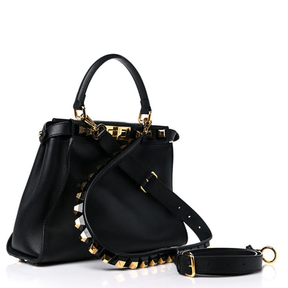 Fendi Vitello Seta Gold Studded Medium Peekaboo Iconic Satchel Black 3 of 17