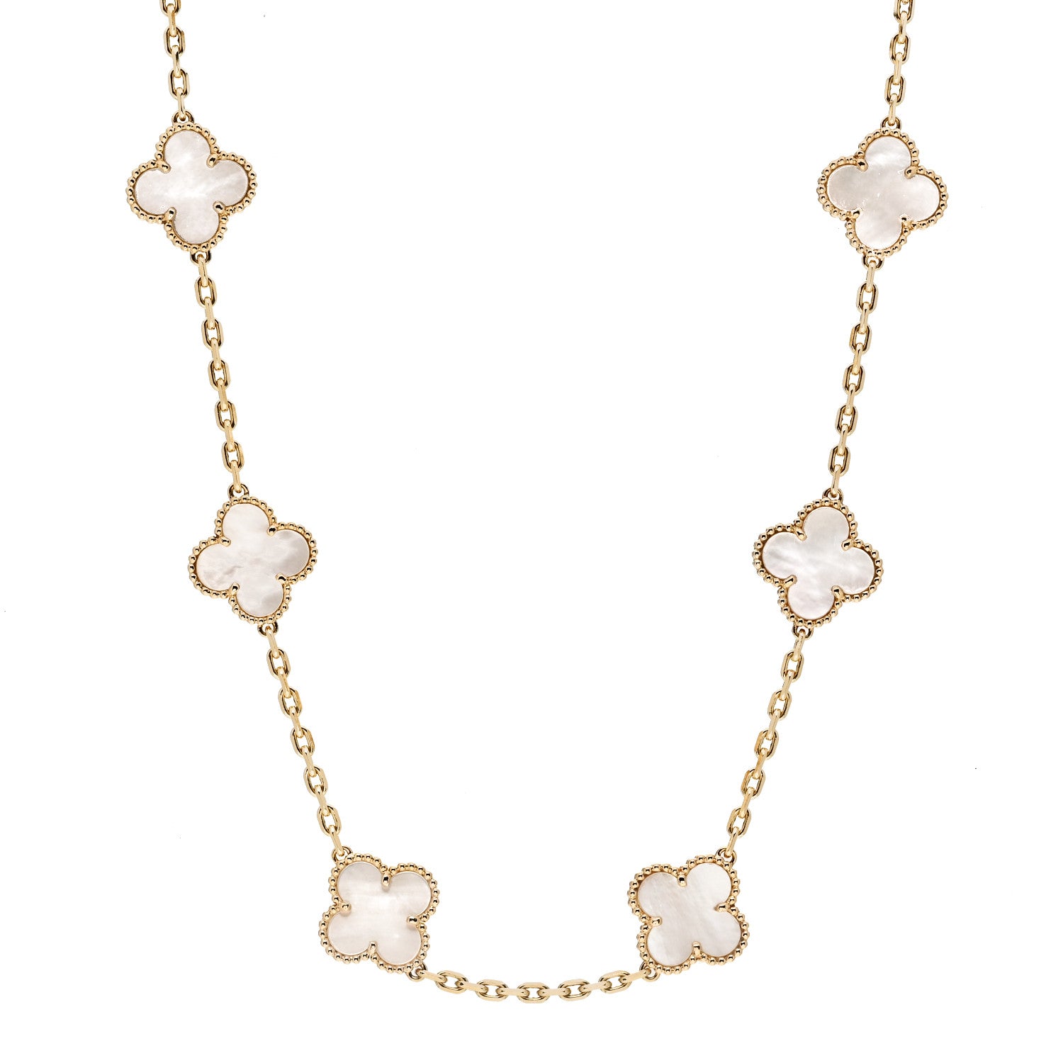 Van Cleef & Arpels 18K Yellow Gold Mother of Pearl 10 Motifs Vintage Alhambra Necklace 1 of 6