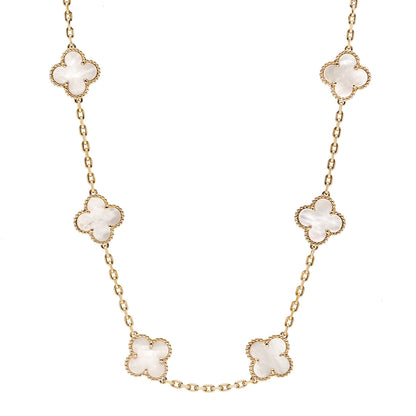 Van Cleef & Arpels 18K Yellow Gold Mother of Pearl 10 Motifs Vintage Alhambra Necklace 1 of 6