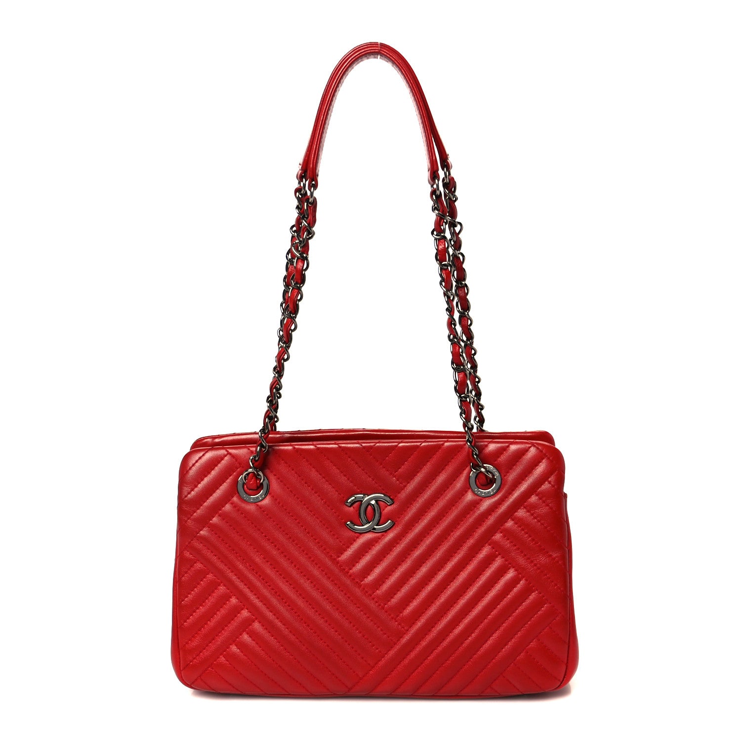 Chanel Lambskin Quilted CC Crossing Shopping Tote Red 1 of 11