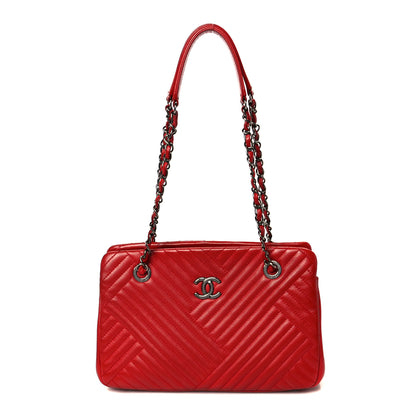 Chanel Lambskin Quilted CC Crossing Shopping Tote Red 1 of 11