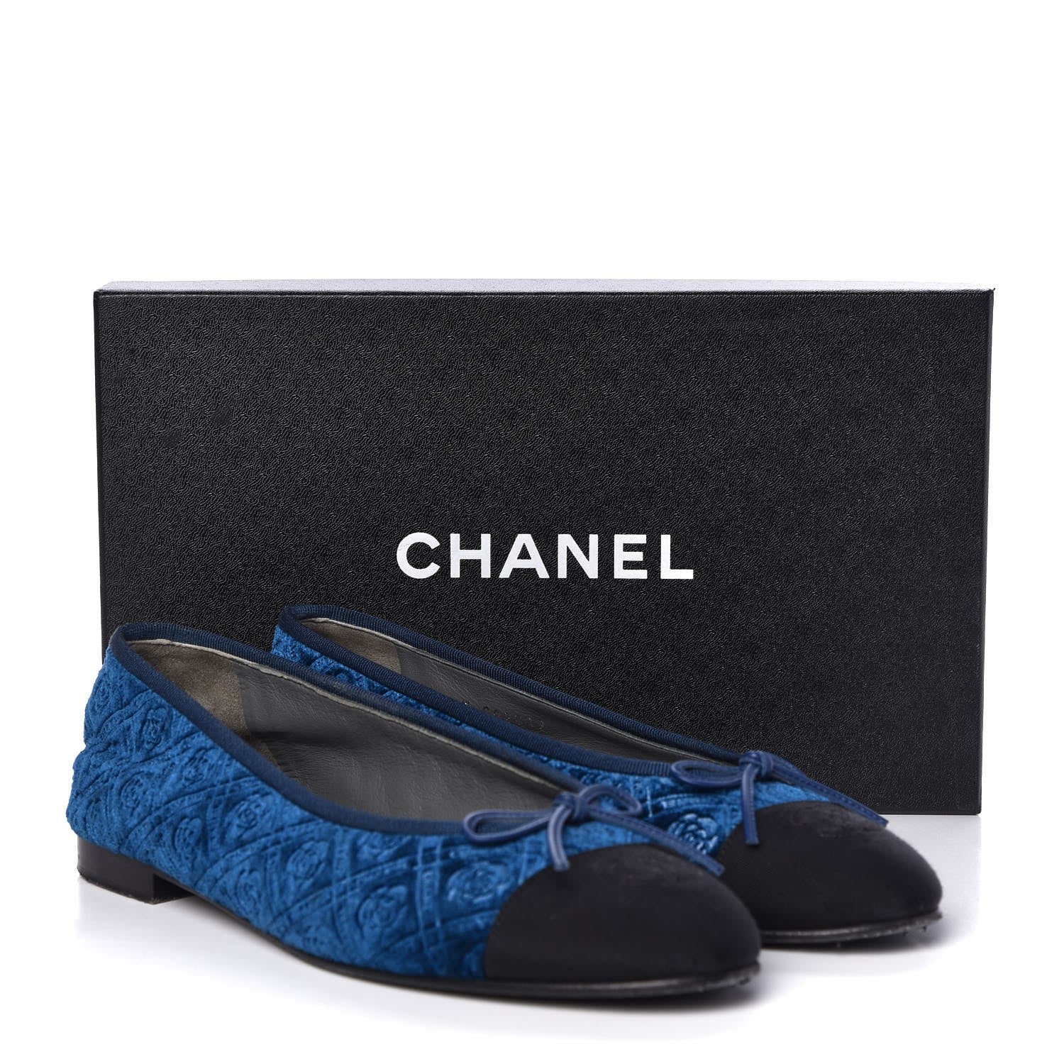 Chanel Silk Velvet Grosgrain Bow CC Ballet Flats 39.5 Navy Black 17 of 17