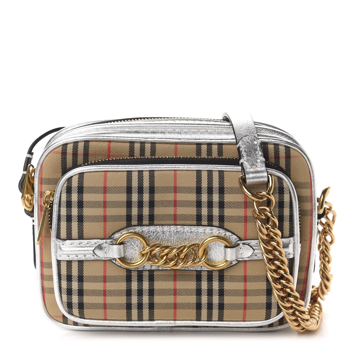 Smooth Calfskin 1983 Knight Check Link Camera Bag Silver