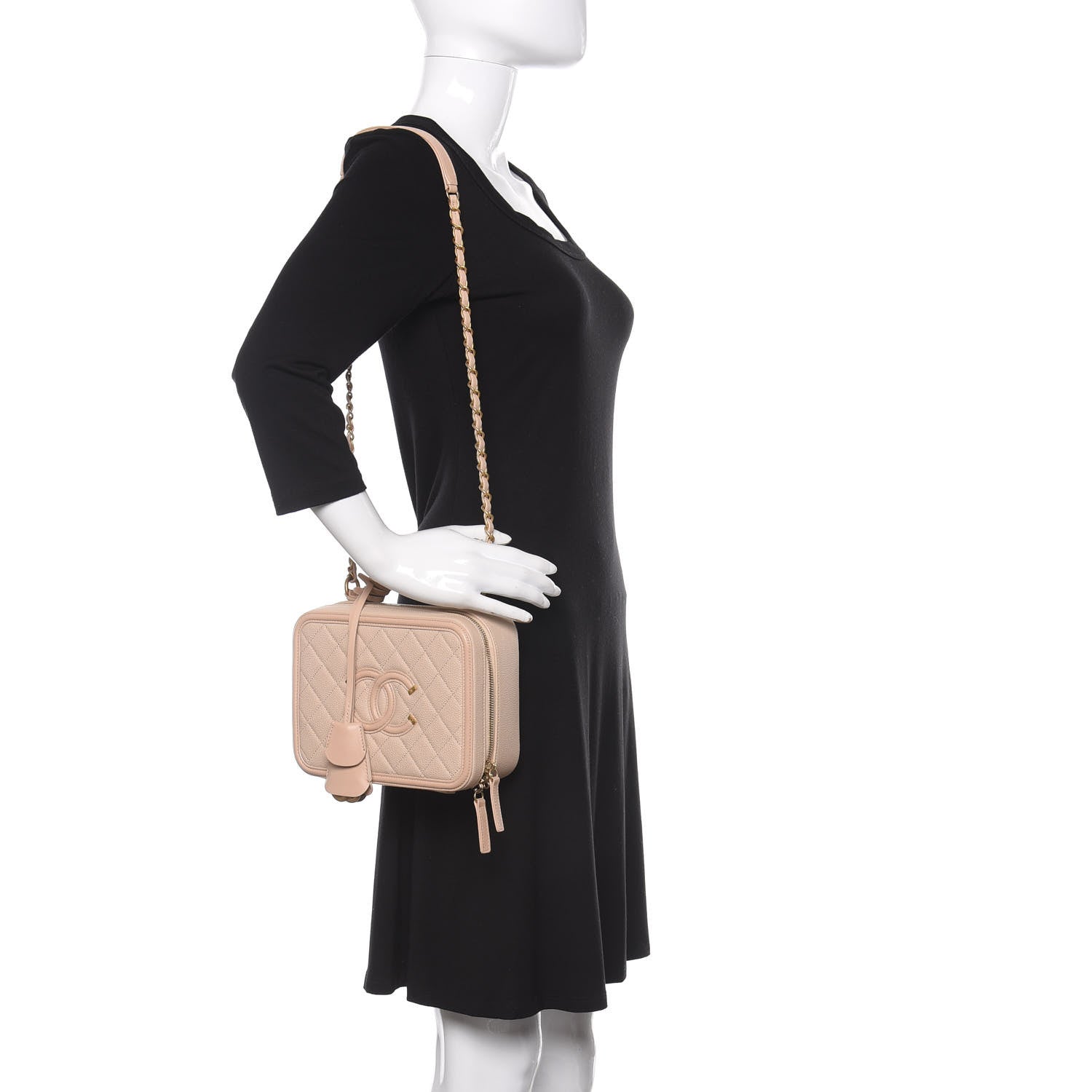 Chanel Caviar Quilted Medium CC Filigree Vanity Case Beige 2 of 10