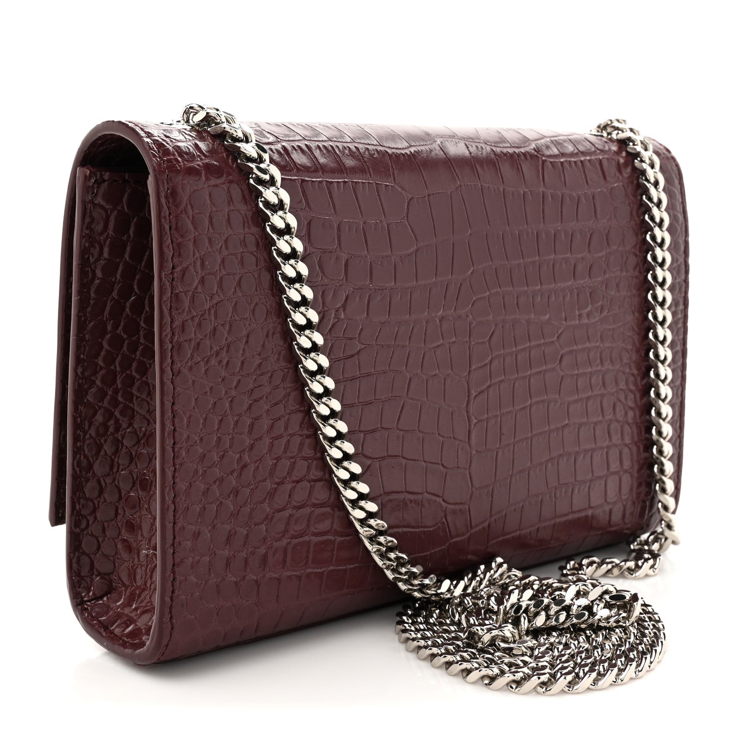 Saint Laurent Calfskin Crocodile Embossed Small Classic Monogram Kate Tassel Satchel Palissandre 3 of 10