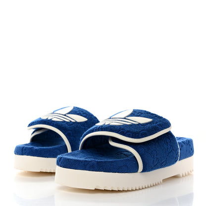 Gucci X ADIDAS Terry Cloth Trefoil GG Monogram Mens Platform Sandals 10 Oriental Blue Mystic White 3 of 7
